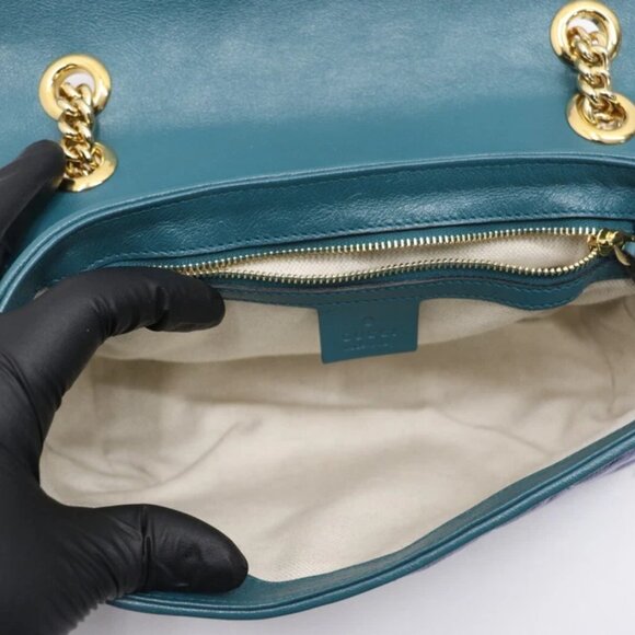 Gucci GG Marmont Small Shoulder Bag Blue Matelassé Leather - Picture 2 of 13